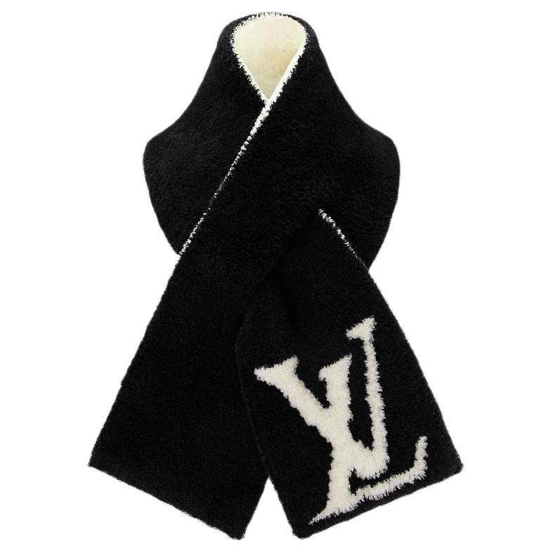 Louis Vuitton Comfy Black Wool Nylon Scarf Unisex Couple Style M79399