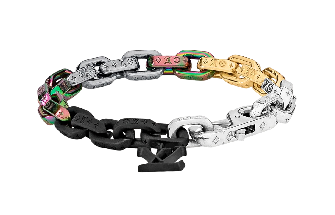 LOUIS VUITTON Cuban Link Logo Metal Bracelet Multicolor  Accessory M0070L