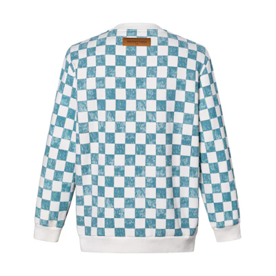 Louis Vuitton Damier Checkered Crewneck Sweatshirt Blue White Unisex 1A99VC