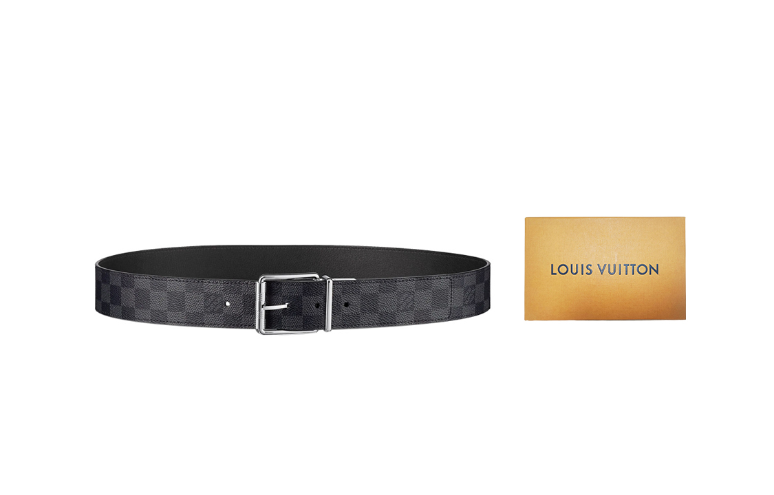 LOUIS VUITTON Damier Leather Belt Black 4cm with Original Box M9156V
