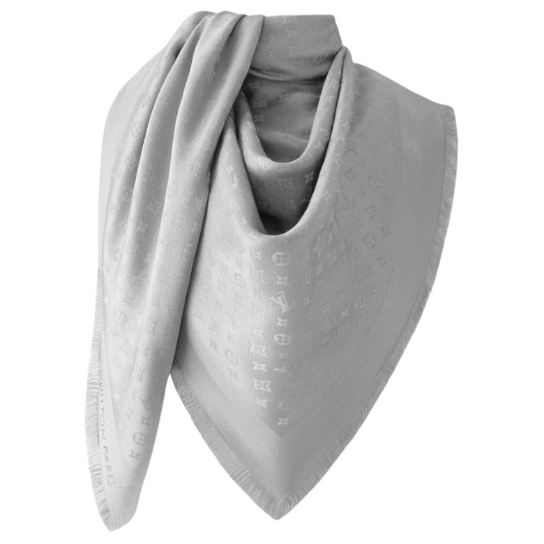LOUIS VUITTON Designer Silk Scarf Unisex Couple Style Grey M96854 圖 3