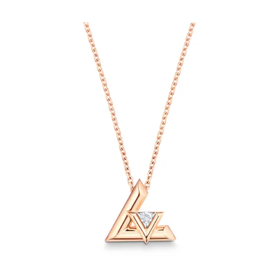 LOUIS VUITTON Diamond Letter Pendant Rose Gold Necklace Unisex Q93813