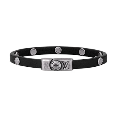 LOUIS VUITTON Distressed Design Leather Bracelet Black M8836