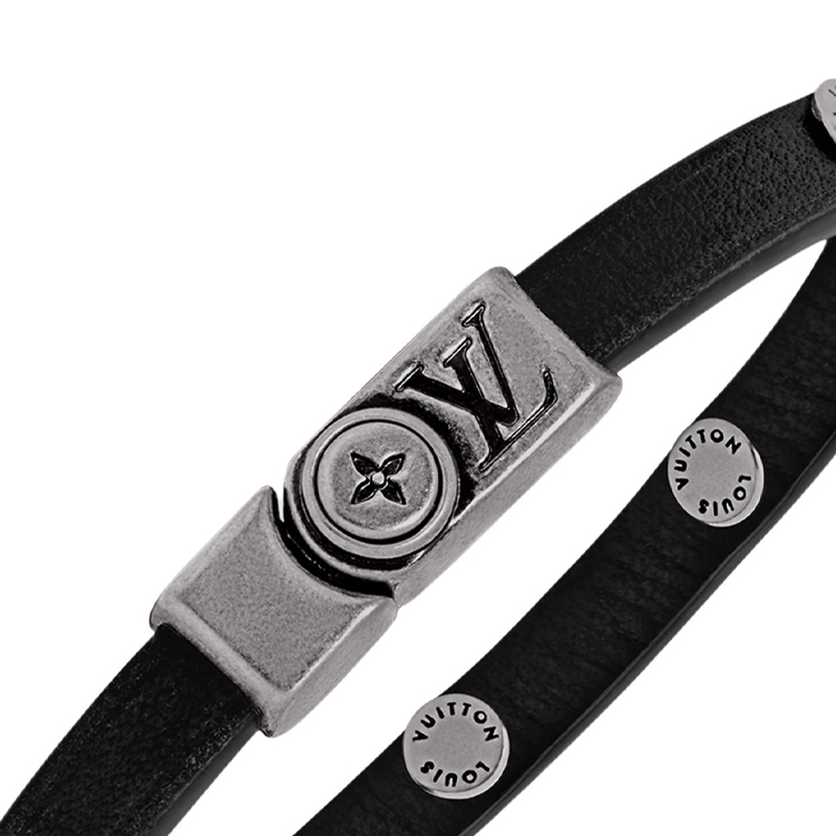 Shop LOUIS VUITTON Gelang Kulit Rekaan Distressed Hitam M8836