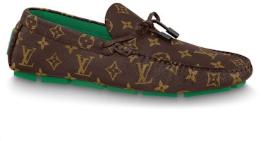 Kasut Louis Vuitton Driver Moccasin 'Coklat Monogram dengan Hijau' 1AARSP Order Kasut Louis Vuitton Driver Moccasin 'Coklat Monogram dengan Hijau' 1AARSP
