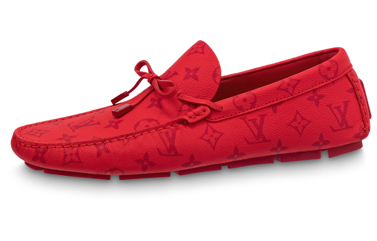 Buy 路易威登红色字母印花驾车豆豆鞋 1AAPY6