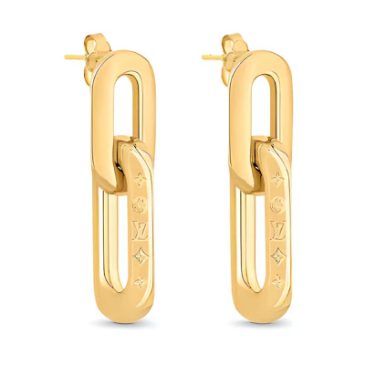 Louis Vuitton Edge Double Gold Metal Earrings Unisex Couples Gold. MP2990