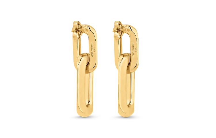 Louis Vuitton Edge Double Gold Metal Earrings Unisex Couples Gold. MP2990 圖 3