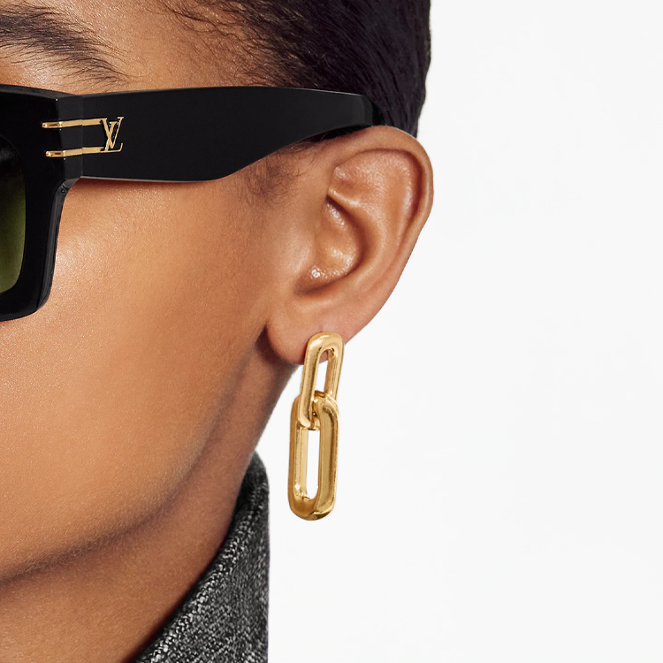 Louis Vuitton Edge Double Gold Metal Earrings Unisex Couples Gold. MP2990 圖 4