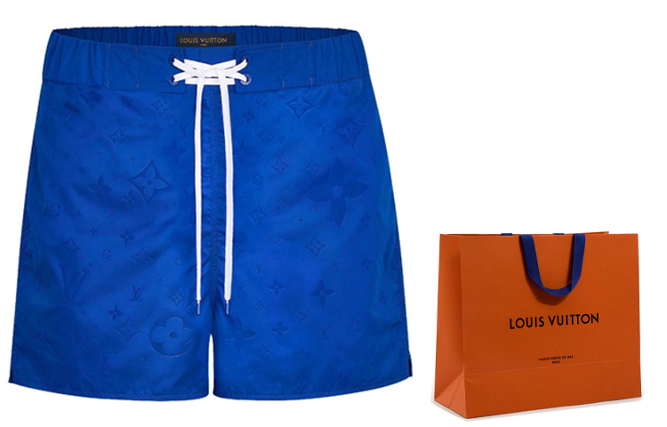 Sizing LOUIS VUITTON Seluar Pendek Pantai Cetakan Logo Biru Elektrik Lace-Up 1A5D5W
