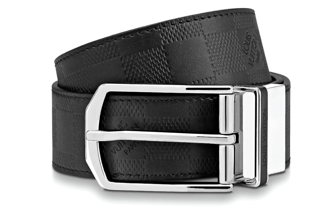 Louis Vuitton Embossed Checkered Leather Belt Black 3.5cm M8204 圖 3