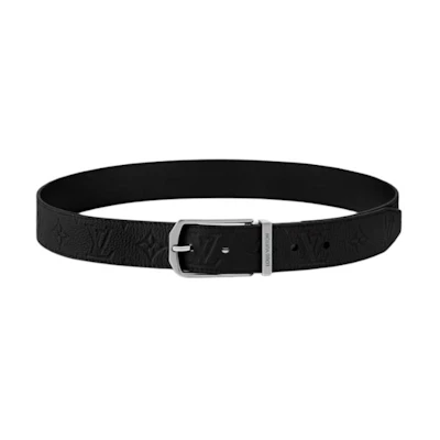 Louis Vuitton Embossed Leather Belt Black 3.5CM Wide M4043