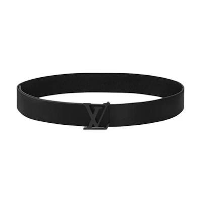 Louis Vuitton Embossed Leather Metal Calfskin Belt Black 4CM Mens. m4487