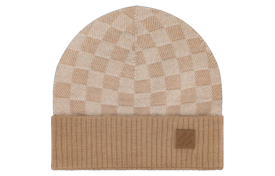 LOUIS VUITTON Embossed Patch Knit Beanie Khaki for Men. M77984