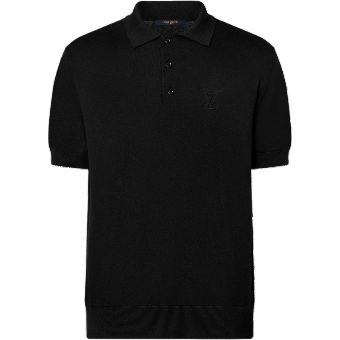LOUIS VUITTON Embossed Pattern Button-Up Polo Shirt Black 1AFVKO