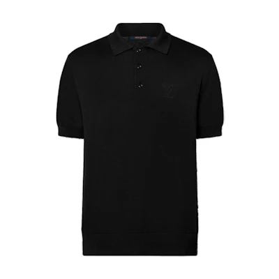 LOUIS VUITTON Embossed Pattern Button-Up Polo Shirt Black 1AFVKO