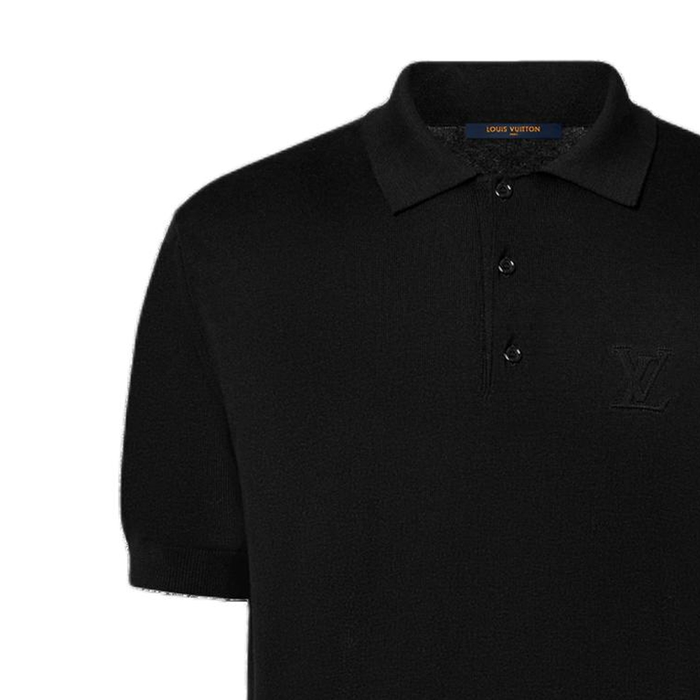 Shop LOUIS VUITTON Embossed Pattern Button-Up Polo Shirt Black 1AFVKO