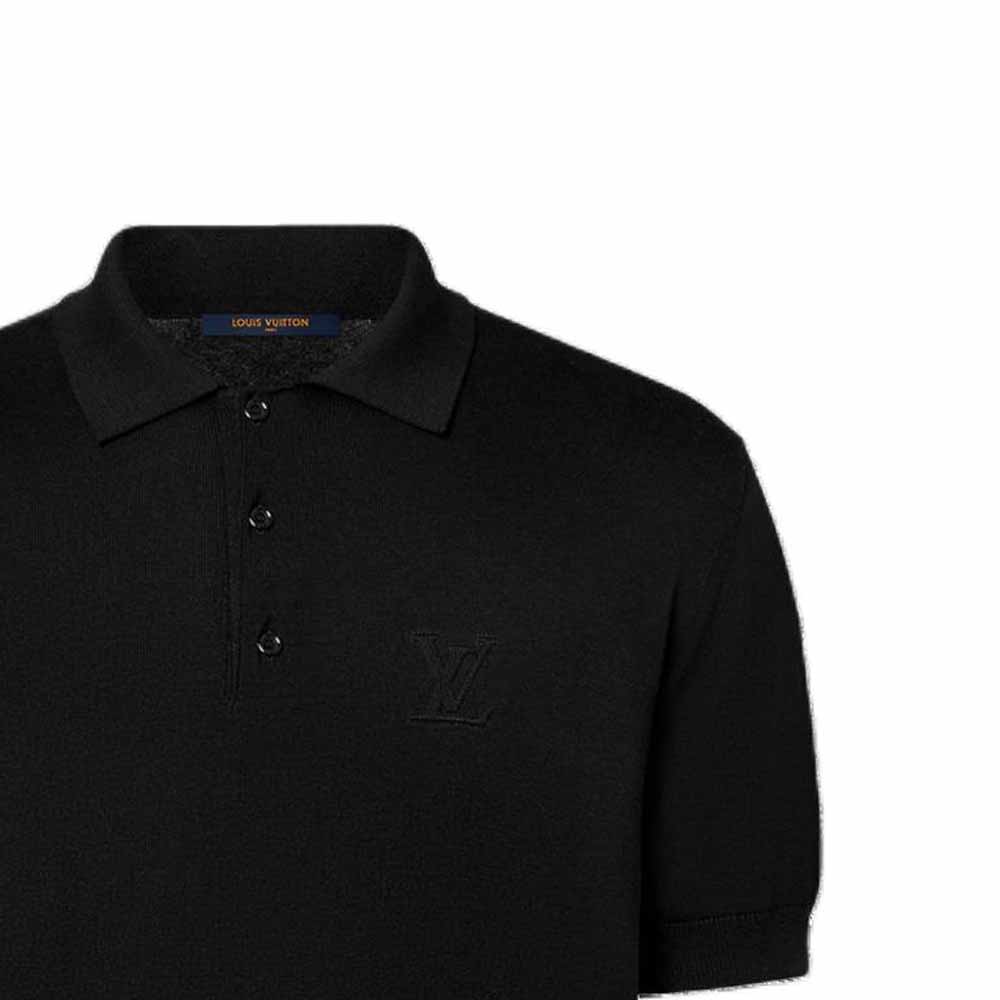 Purchase LOUIS VUITTON Embossed Pattern Button-Up Polo Shirt Black 1AFVKO