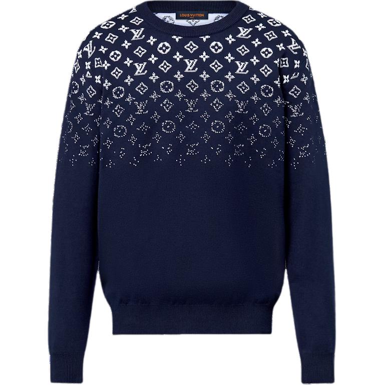Louis Vuitton Embroidered Crewneck Slim Fit Long Sleeve Sweatshirt Navy 1AFQAF