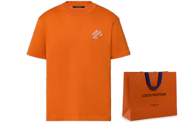 Lookbook Camiseta LOUIS VUITTON Logo Bordado Cuello Redondo Naranja 1ABIY2