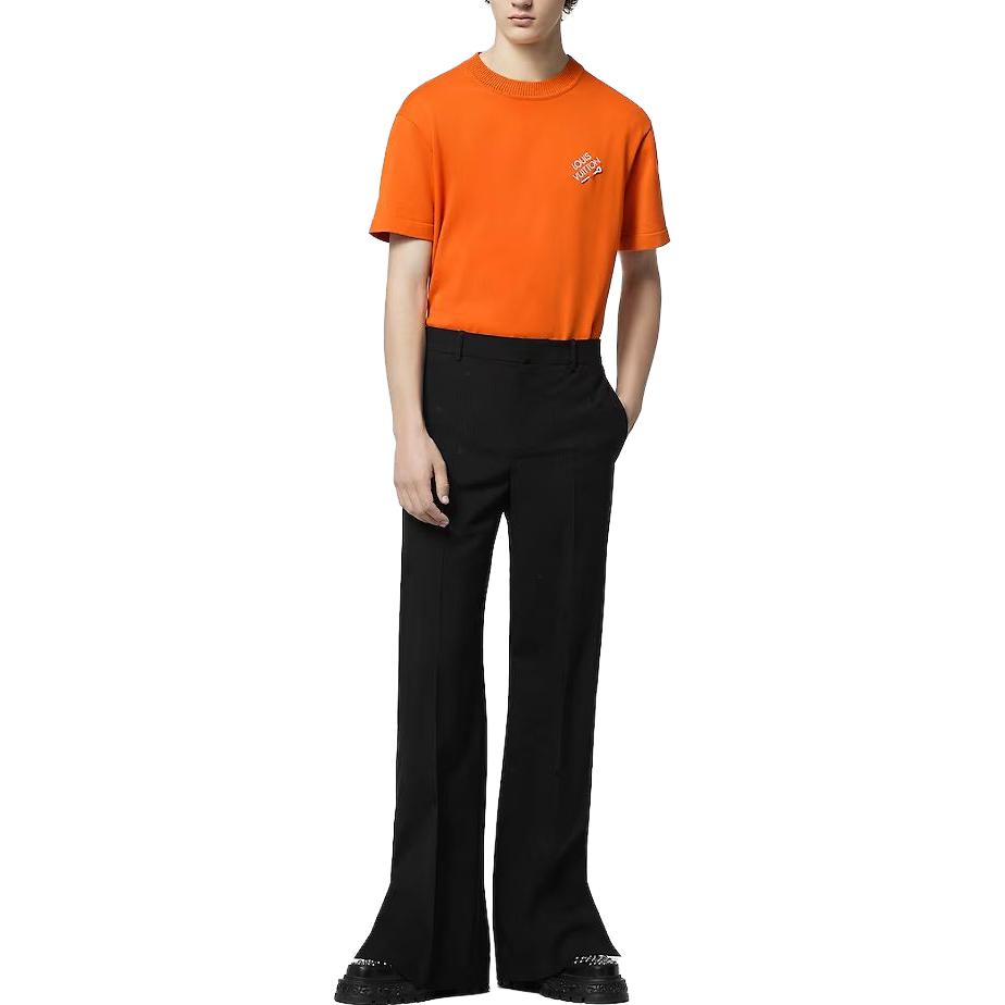 Shop Camiseta LOUIS VUITTON Logo Bordado Cuello Redondo Naranja 1ABIY2