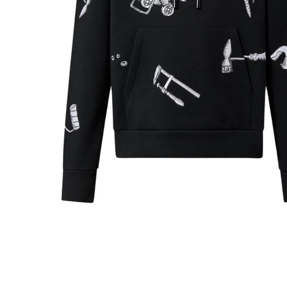 Sizing Louis Vuitton Hoodie Hitam Pola Bordir Alat. 1AB4U8