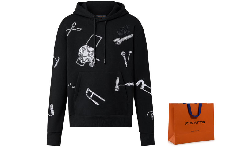 Cheap Louis Vuitton Hoodie Hitam Pola Bordir Alat. 1AB4U8