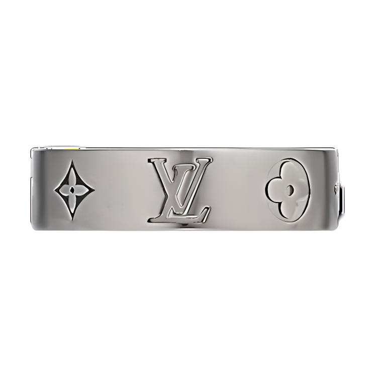 LOUIS VUITTON Engraved Letter Brass Metal Ring Silver for Men. M1180M