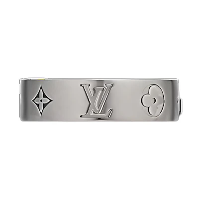 LOUIS VUITTON Engraved Letter Brass Metal Ring Silver for Men. M1180M