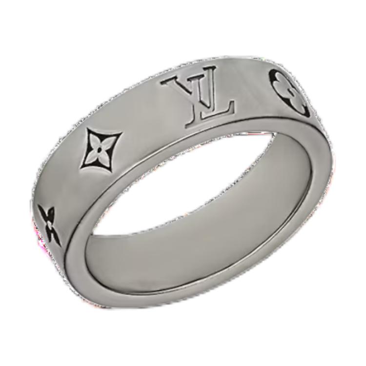 Lookbook 루이비통 남성용 각인 레터 브라스 메탈 반지 실버. M1180M