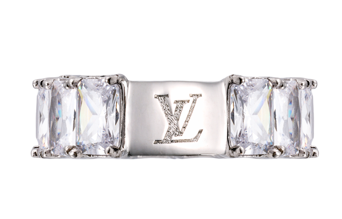 Order LOUIS VUITTON Engraved Logo Zircon Ring Unisex Couple Design Silver MP3364