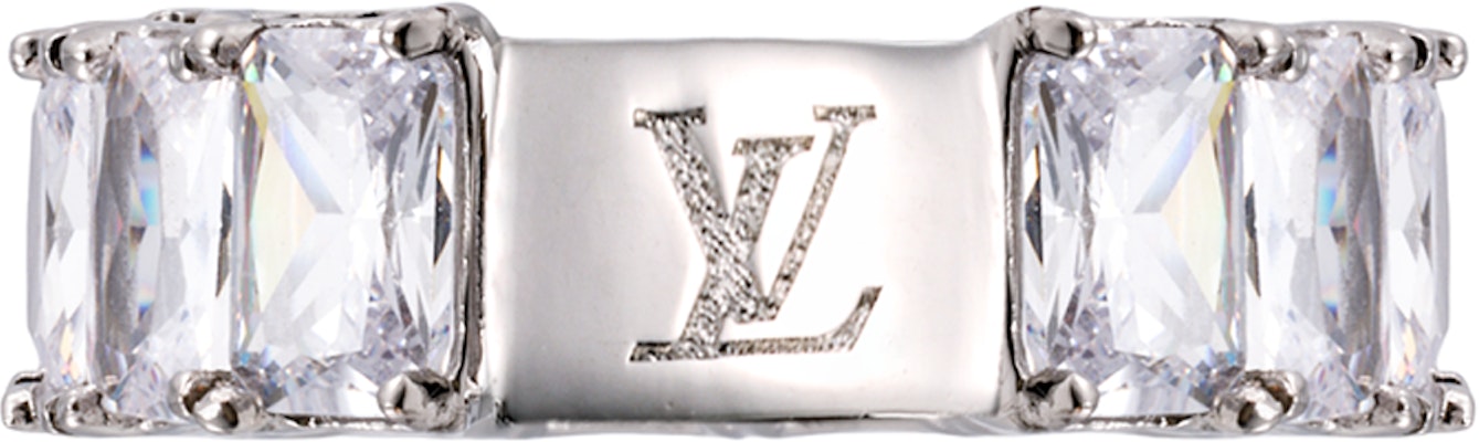 LOUIS VUITTON Engraved Logo Zircon Ring Unisex Couple Design Silver MP3364 Order LOUIS VUITTON Engraved Logo Zircon Ring Unisex Couple Design Silver MP3364
