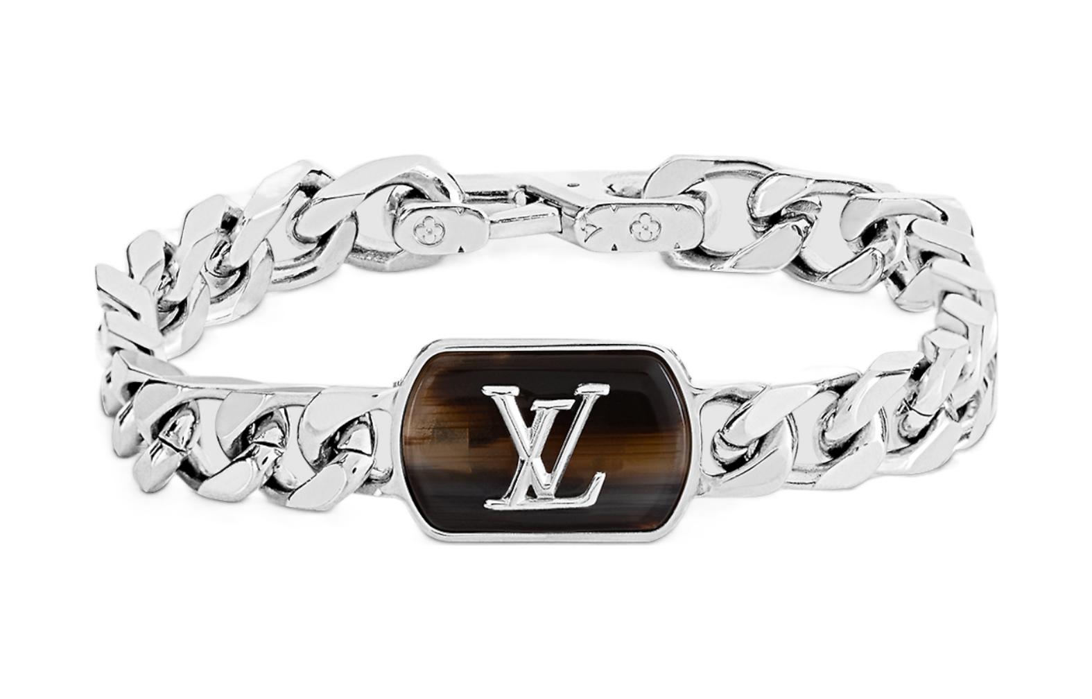 Louis Vuitton Engraved LV Logo Cuban Chain Bracelet Silver  Jewelry M0088M