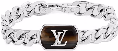 Louis Vuitton Engraved LV Logo Cuban Chain Bracelet Silver Jewelry M0088M Louis Vuitton Engraved LV Logo Cuban Chain Bracelet Silver Jewelry M0088M