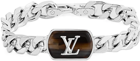 Order Pulsera Cadena Cubana Plata Louis Vuitton Grabada con Logo LV Joyería M0088M