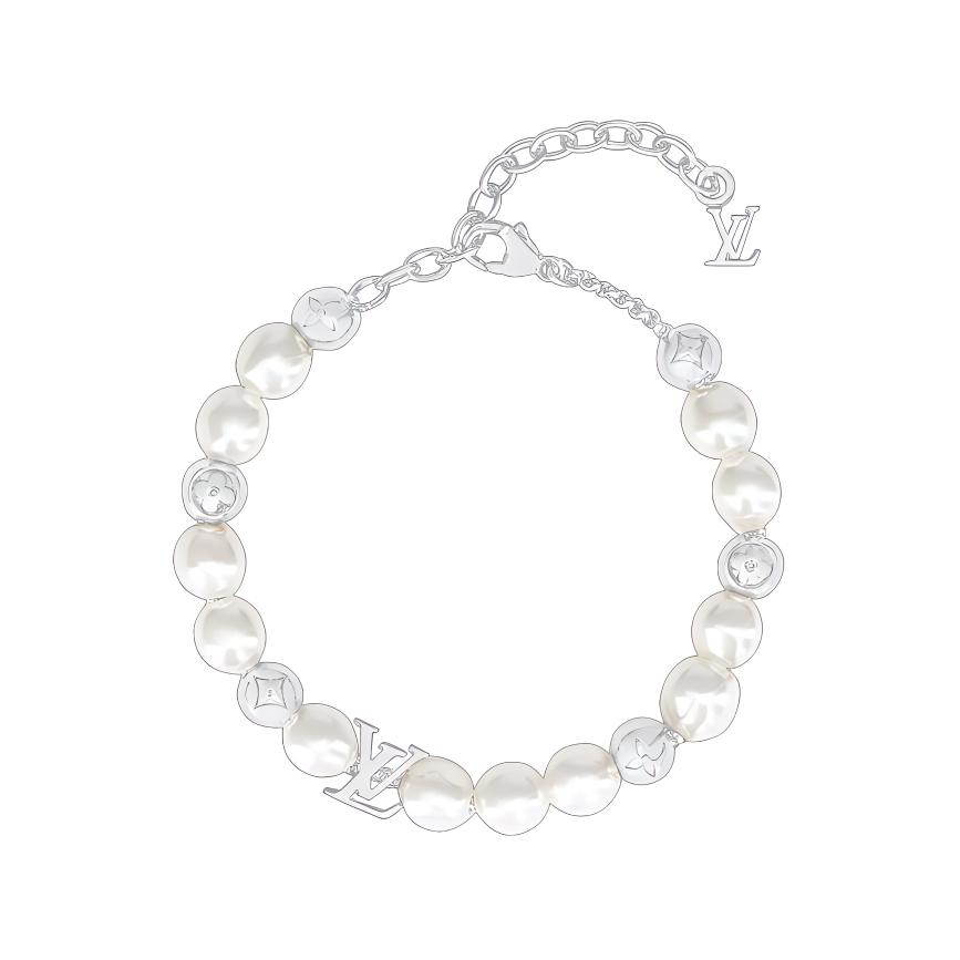 LOUIS VUITTON Engraved Metal Pearl Bracelet Unisex Couple Design. m0996a