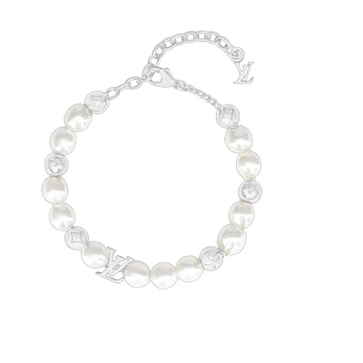 LOUIS VUITTON Engraved Metal Pearl Bracelet Unisex Couple Design. m0996a