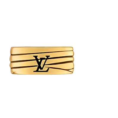 LOUIS VUITTON Engraved Monogram Metal Ring Unisex Gold Couple Ring m1232m