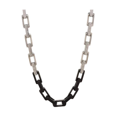 LOUIS VUITTON Engraved Monogram Pendant Necklace Silver/Black Accessory M00677