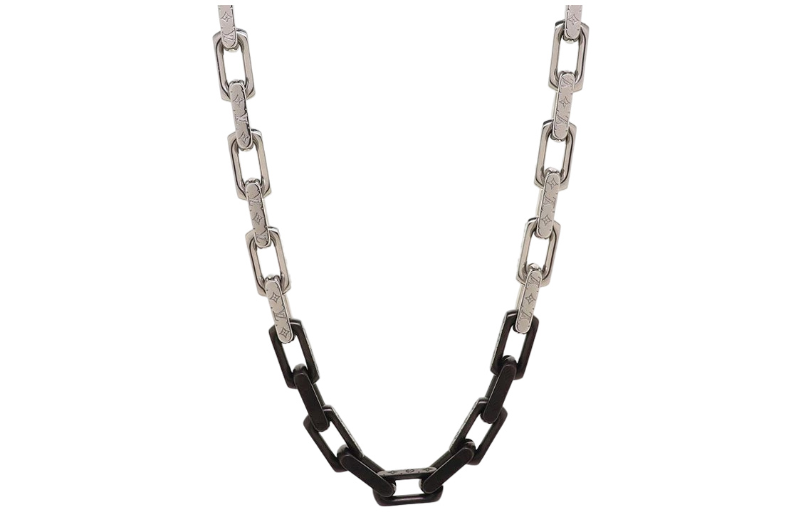 LOUIS VUITTON Engraved Monogram Pendant Necklace Silver/Black  Accessory M00677 圖 2