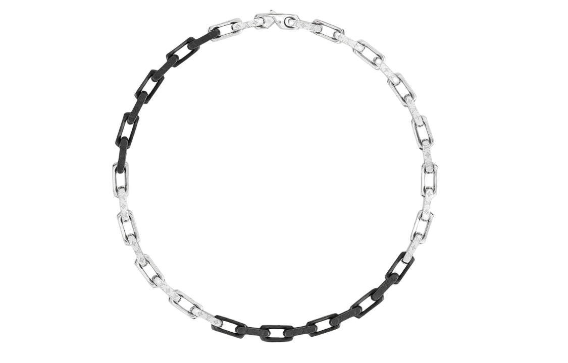 LOUIS VUITTON Engraved Monogram Pendant Necklace Silver/Black  Accessory M00677 圖 3