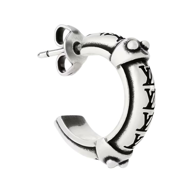 LOUIS VUITTON Engraved Signature Design Sterling Silver Earrings Silver. M03168