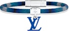 Order LOUIS VUITTON Gelang Kulit Besi Biru Pria dengan Gesper Perak Ukir. M8397E