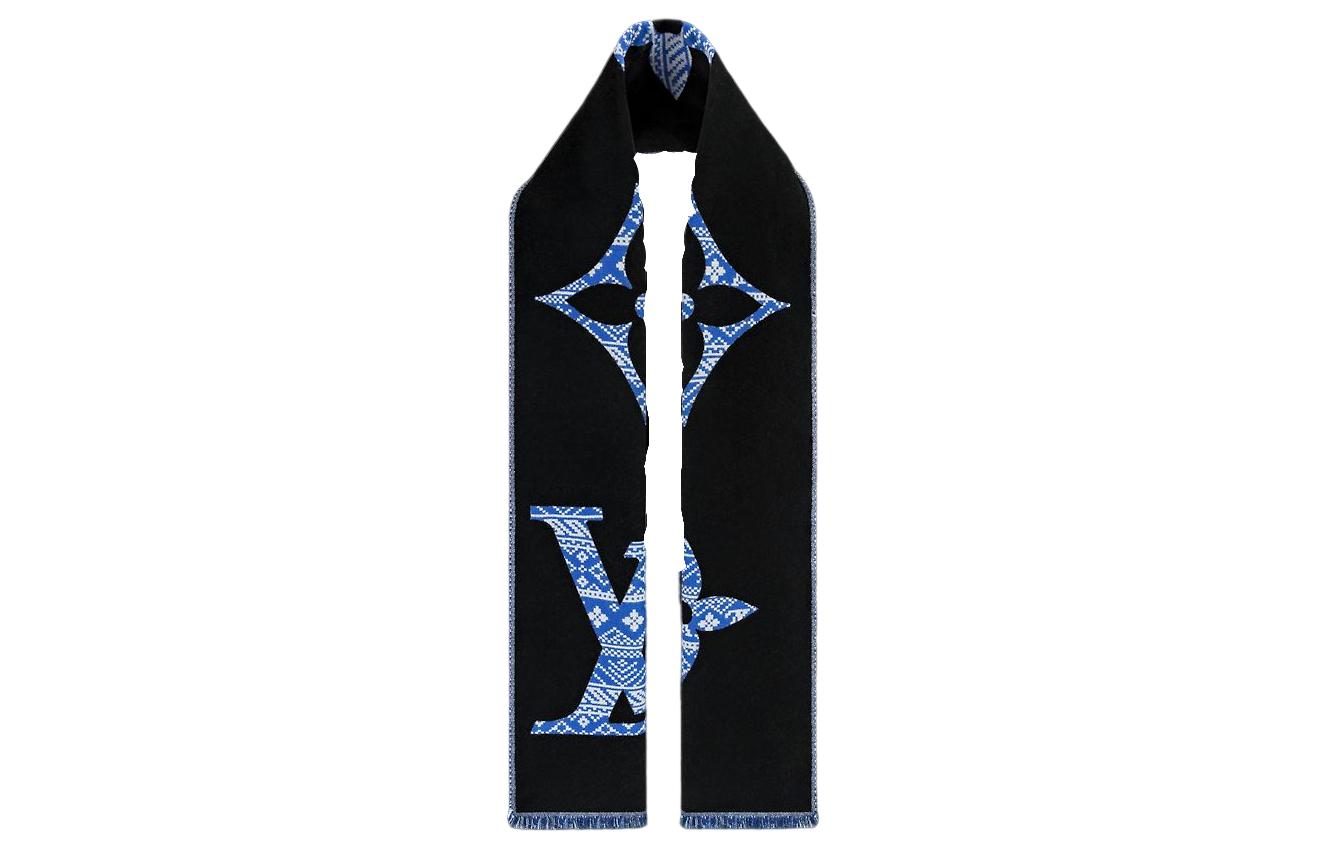 LOUIS VUITTON Fashion Warm Tassel Wool Scarf Unisex Black/Blue M77946 圖 2