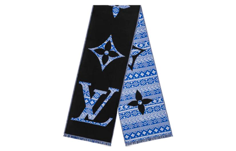 LOUIS VUITTON Fashion Warm Tassel Wool Scarf Unisex Black/Blue M77946 圖 3