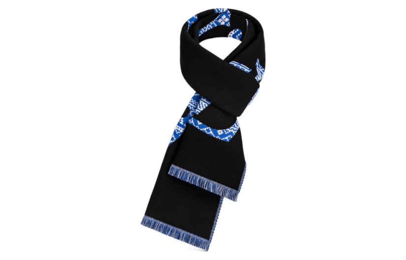 LOUIS VUITTON Fashion Warm Tassel Wool Scarf Unisex Black/Blue M77946 圖 4