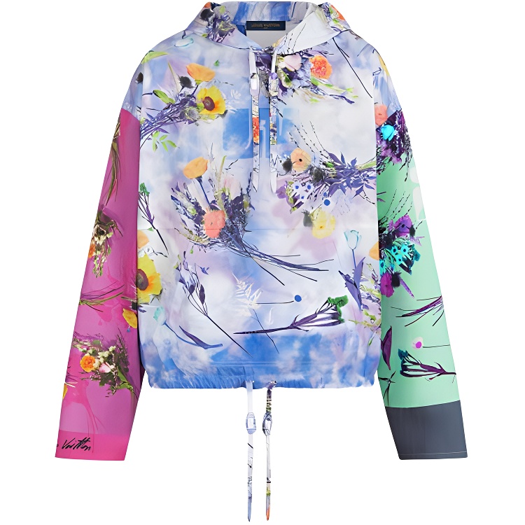 Louis Vuitton Floral Appliqué Poplin Hoodie Men’s Blue 1A7QM4