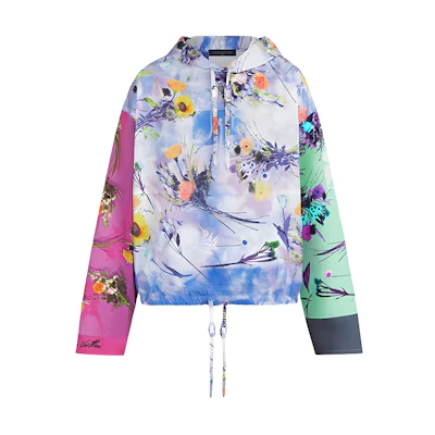 Louis Vuitton Floral Appliqué Poplin Hoodie Men’s Blue 1A7QM4
