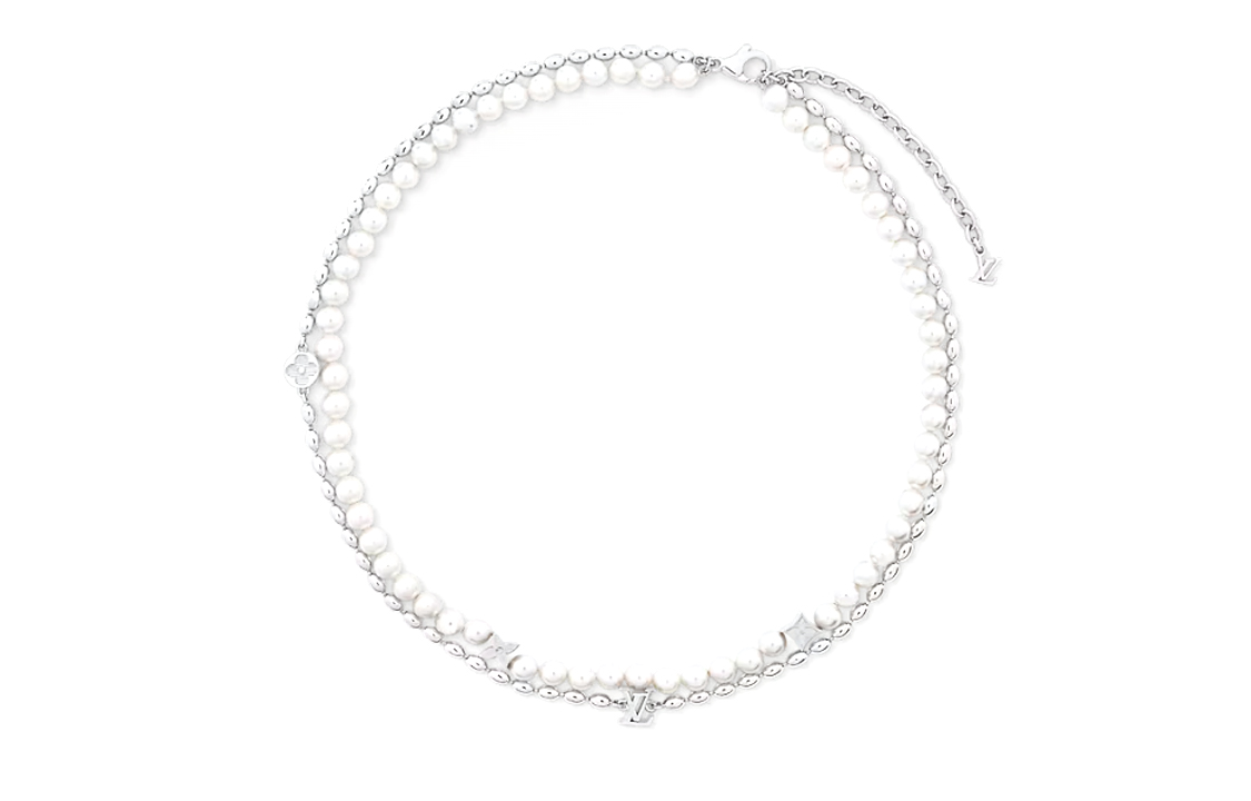 LOUIS VUITTON Floral Brass Glass Metal Necklace Silver for Men. m01781 圖 2