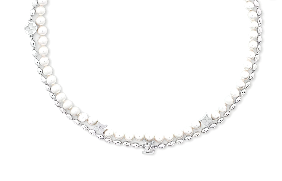 LOUIS VUITTON Floral Brass Glass Metal Necklace Silver for Men. m01781 圖 3